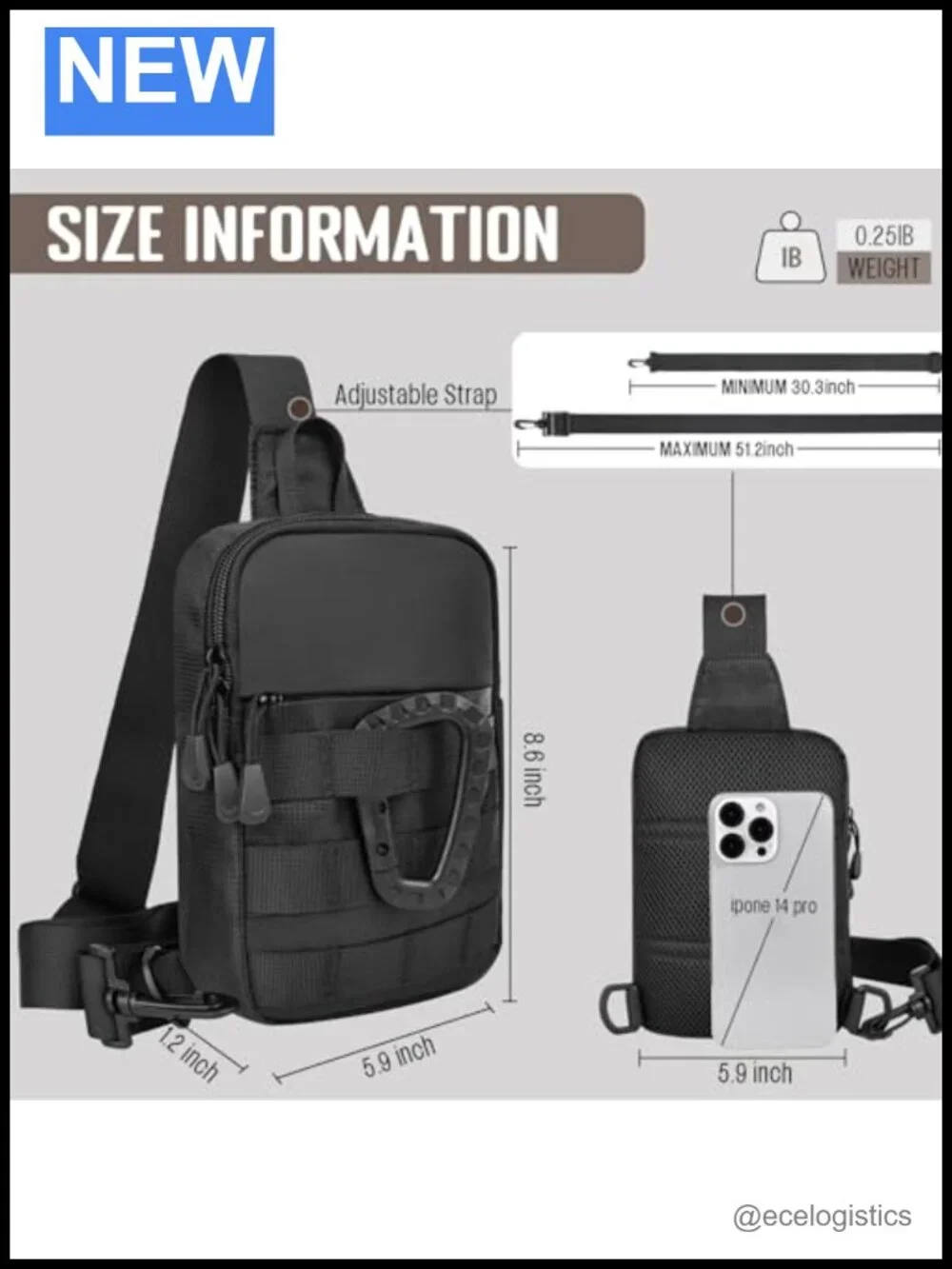 Tactical Mini Crossbody Sling Bag with MOLLE Webbing, Waterproof Nylon EDC